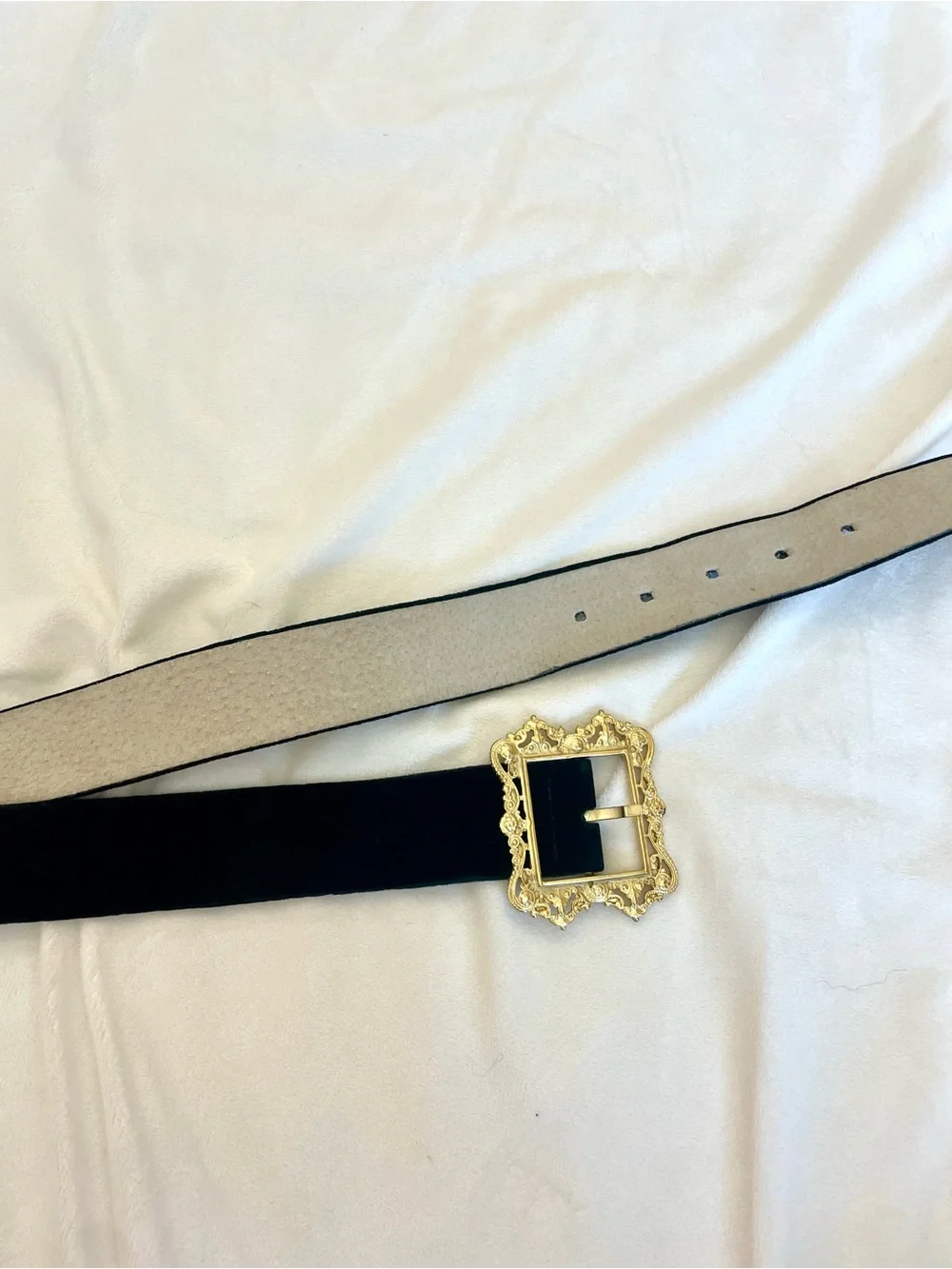 Black Velvet Belt with Ornate Gold Buckle - Women Accessories